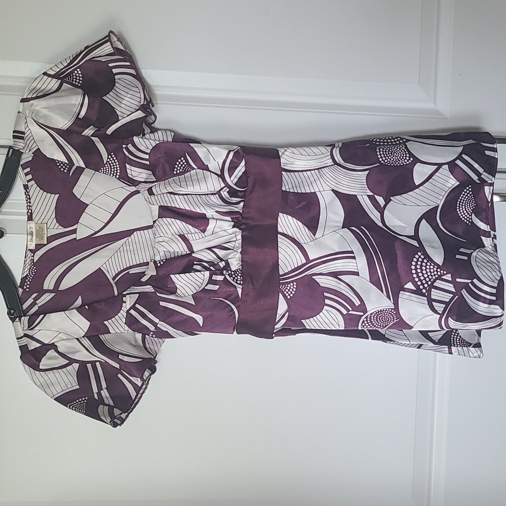 Studio Y Purple and White Satin Look Top